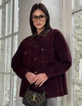 Куртка в «рабочем стиле» из замши Burgundy с отложным воротником, весна-лето 2025