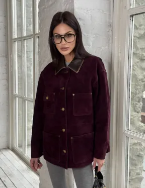 Куртка в «рабочем стиле» из замши Burgundy с отложным воротником, весна-лето 2025