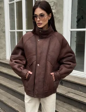 Дубленка - бомбер A LA VINTAGE из овчины мерино с воротником-стойка