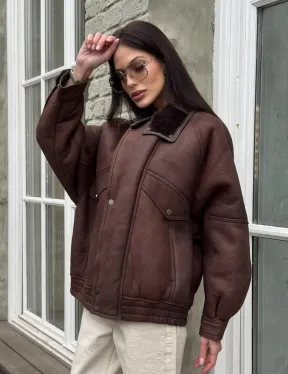 Дубленка - бомбер A LA VINTAGE из овчины мерино с воротником-стойка