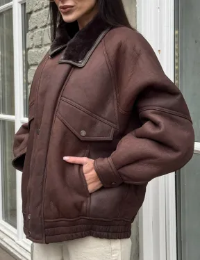 Дубленка - бомбер A LA VINTAGE из овчины мерино с воротником-стойка