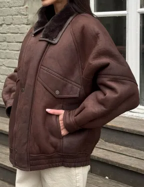 Дубленка - бомбер A LA VINTAGE из овчины мерино с воротником-стойка