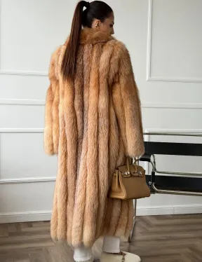 Длинная шуба из меха лисы Vintage gold с шалевым воротником
