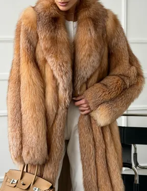 Длинная шуба из меха лисы Vintage gold с шалевым воротником