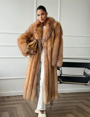 Длинная шуба из меха лисы Vintage gold с шалевым воротником