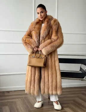 Длинная шуба из меха лисы Vintage gold с шалевым воротником