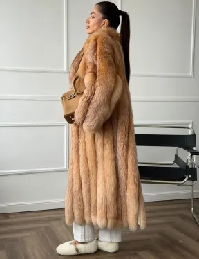 Длинная шуба из меха лисы Vintage gold с шалевым воротником