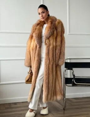 Длинная шуба из меха лисы Vintage gold с шалевым воротником