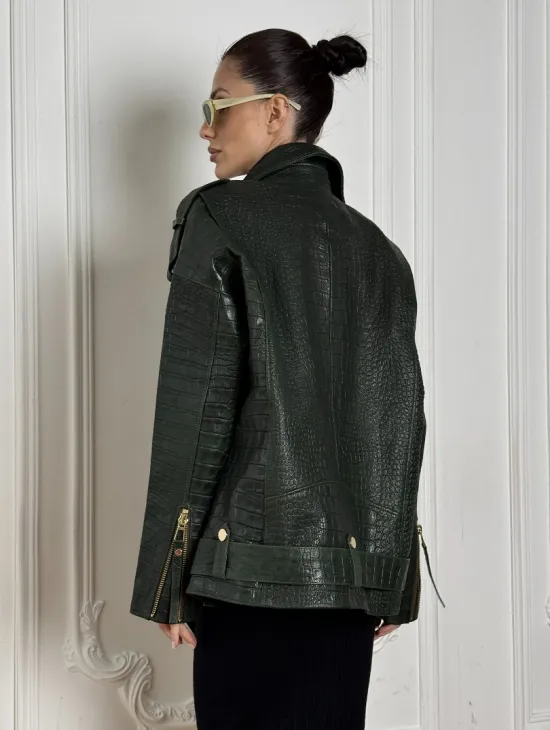 Куртка - косуха из натуральной кожи «CROCO» Dark green