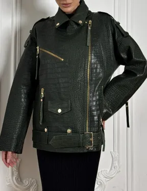 Куртка - косуха из натуральной кожи «CROCO» Dark green