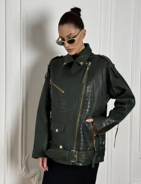 Куртка - косуха из натуральной кожи «CROCO» Dark green