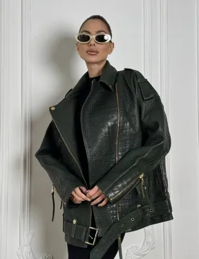 Куртка - косуха из натуральной кожи «CROCO» Dark green