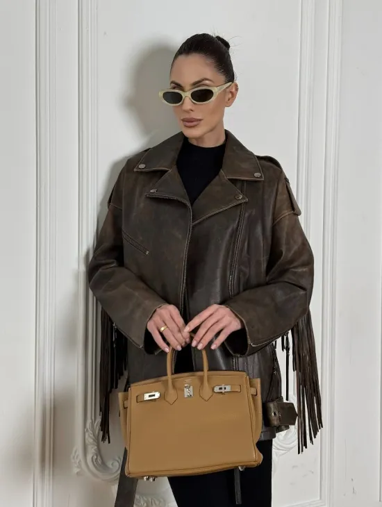 Косуха Vintage brown с кожаной бахромой на спине