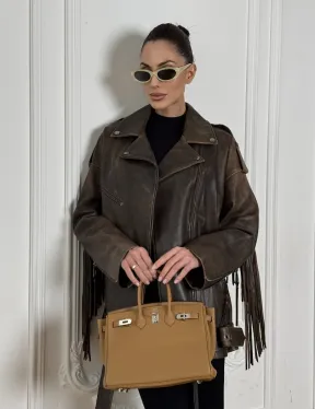 Косуха Vintage brown с кожаной бахромой на спине