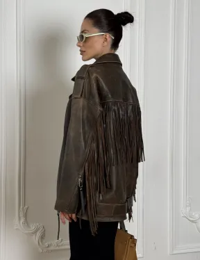 Косуха Vintage brown с кожаной бахромой на спине