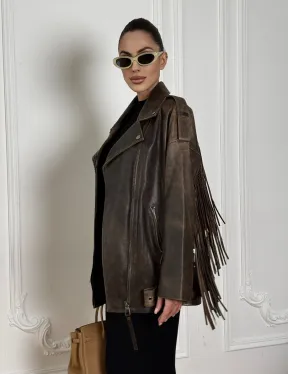 Косуха Vintage brown с кожаной бахромой на спине