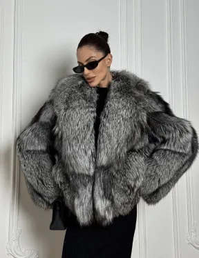 Полушубок из чернобурки A la Vintage с шалевым воротником