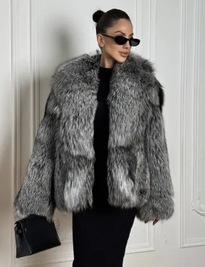 Полушубок из чернобурки A la Vintage с шалевым воротником