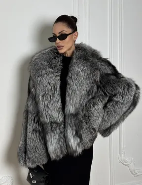 Полушубок из чернобурки A la Vintage с шалевым воротником