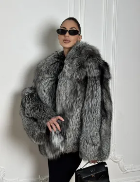 Полушубок из чернобурки A la Vintage с шалевым воротником