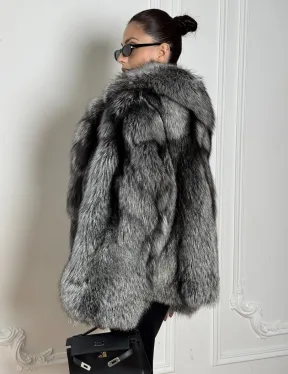 Полушубок из чернобурки A la Vintage с шалевым воротником