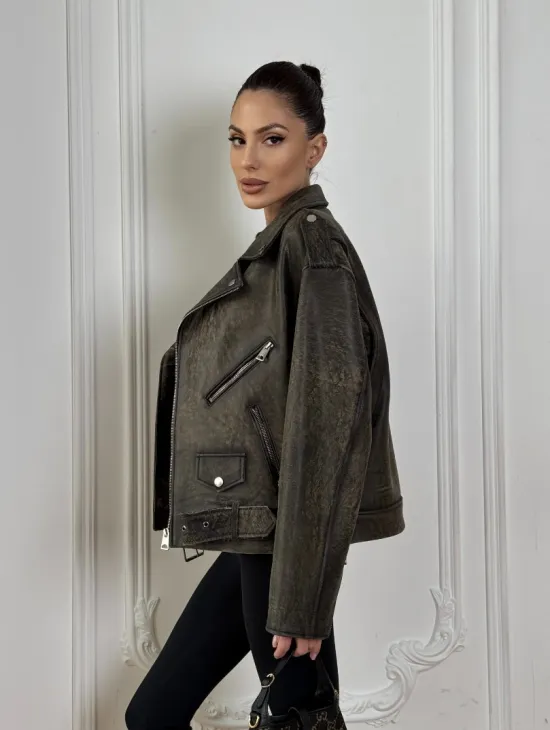 Натуральная женская кожаная косуха в стиле Vintage весна - 2025