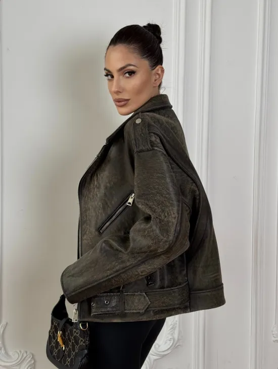 Натуральная женская кожаная косуха в стиле Vintage весна - 2025