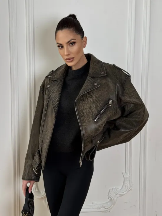 Натуральная женская кожаная косуха в стиле Vintage весна - 2025