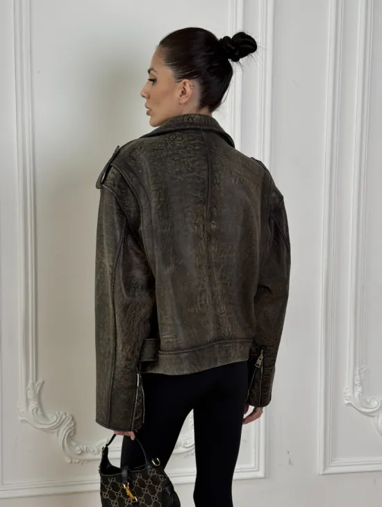 Натуральная женская кожаная косуха в стиле Vintage весна - 2025