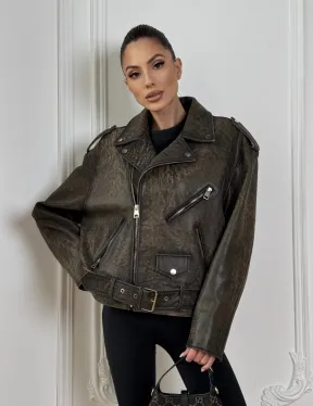 Натуральная женская кожаная косуха в стиле Vintage весна - 2025