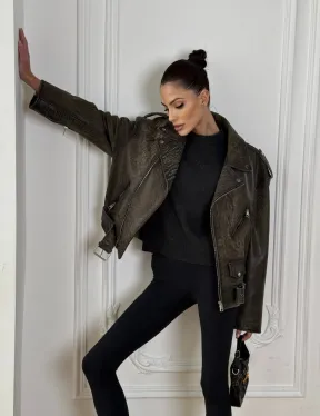 Натуральная женская кожаная косуха в стиле Vintage весна - 2025