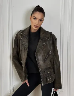 Натуральная женская кожаная косуха в стиле Vintage весна - 2025