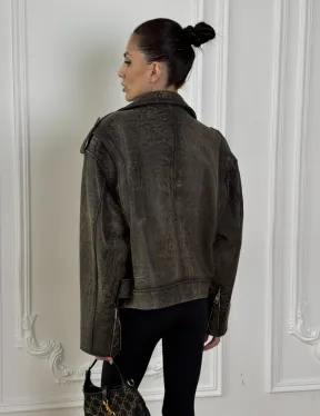 Натуральная женская кожаная косуха в стиле Vintage весна - 2025