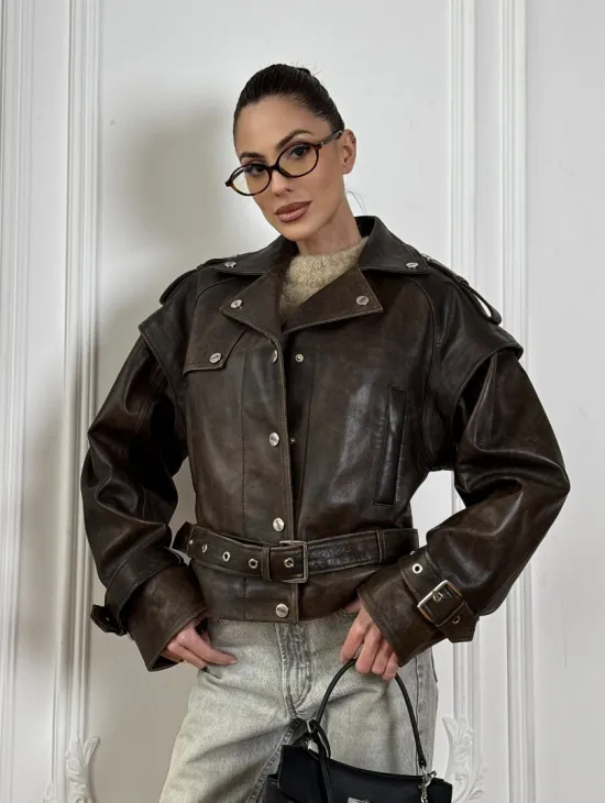 Женская косуха - жилет 2в1 трансформер из натуральной винтажной кожи