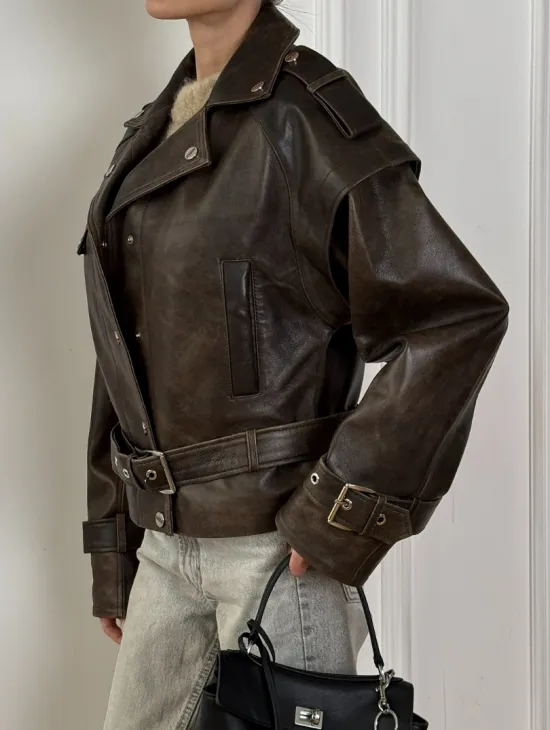 Женская косуха - жилет 2в1 трансформер из натуральной винтажной кожи