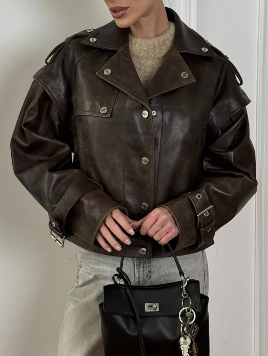 Женская косуха - жилет 2в1 трансформер из натуральной винтажной кожи