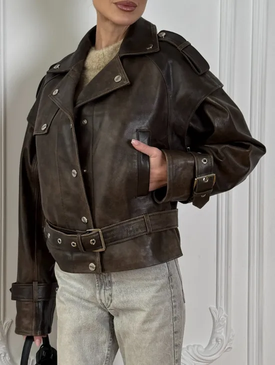 Женская косуха - жилет 2в1 трансформер из натуральной винтажной кожи