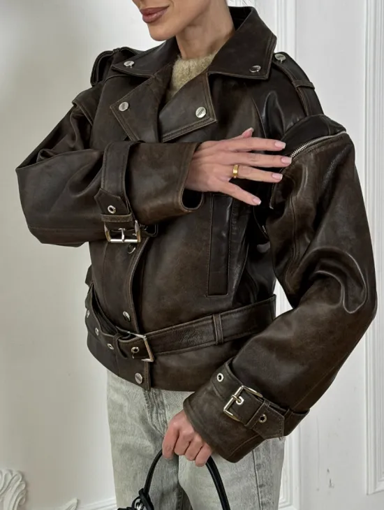 Женская косуха - жилет 2в1 трансформер из натуральной винтажной кожи