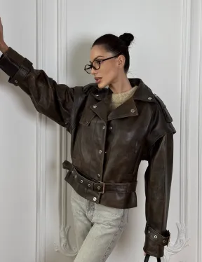 Женская косуха - жилет 2в1 трансформер из натуральной винтажной кожи