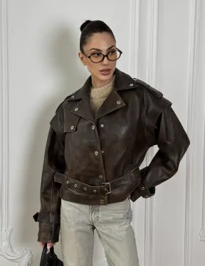 Женская косуха - жилет 2в1 трансформер из натуральной винтажной кожи