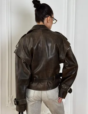 Женская косуха - жилет 2в1 трансформер из натуральной винтажной кожи