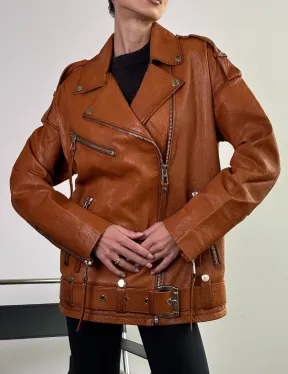 Удлиненная косуха «Прямой Оверсайз» из натуральной кожи whiskey