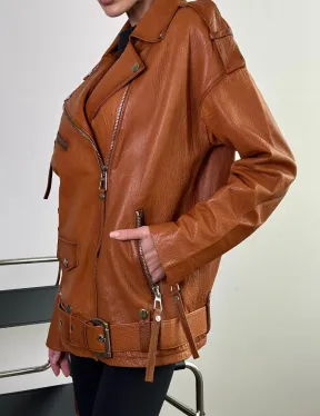 Удлиненная косуха «Прямой Оверсайз» из натуральной кожи whiskey