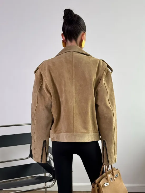 Косуха «Прямой Оверсайз» из мягкой кожи (замши) Camel