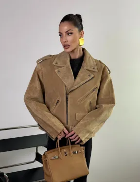 Косуха «Прямой Оверсайз» из мягкой кожи (замши) Camel