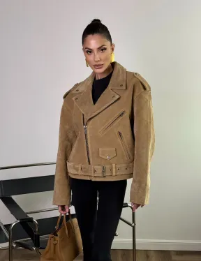 Косуха «Прямой Оверсайз» из мягкой кожи (замши) Camel