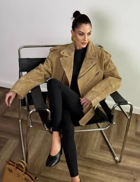 Косуха «Прямой Оверсайз» из мягкой кожи (замши) Camel