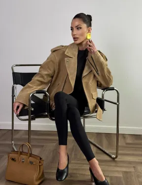 Косуха «Прямой Оверсайз» из мягкой кожи (замши) Camel