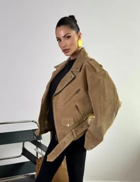 Косуха «Прямой Оверсайз» из мягкой кожи (замши) Camel