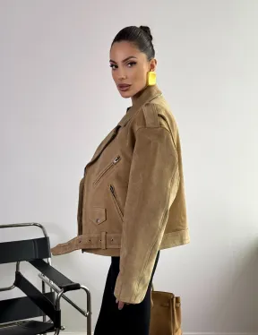 Косуха «Прямой Оверсайз» из мягкой кожи (замши) Camel